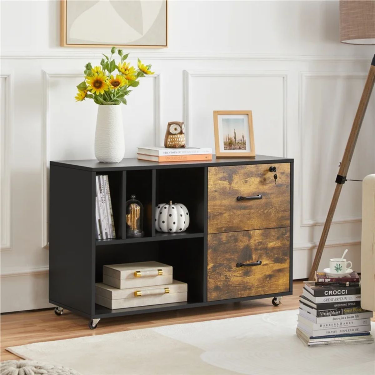 GENERICO - Archivador Portaimpresora Rayco Negro y Caramelo Muebles Gaudi