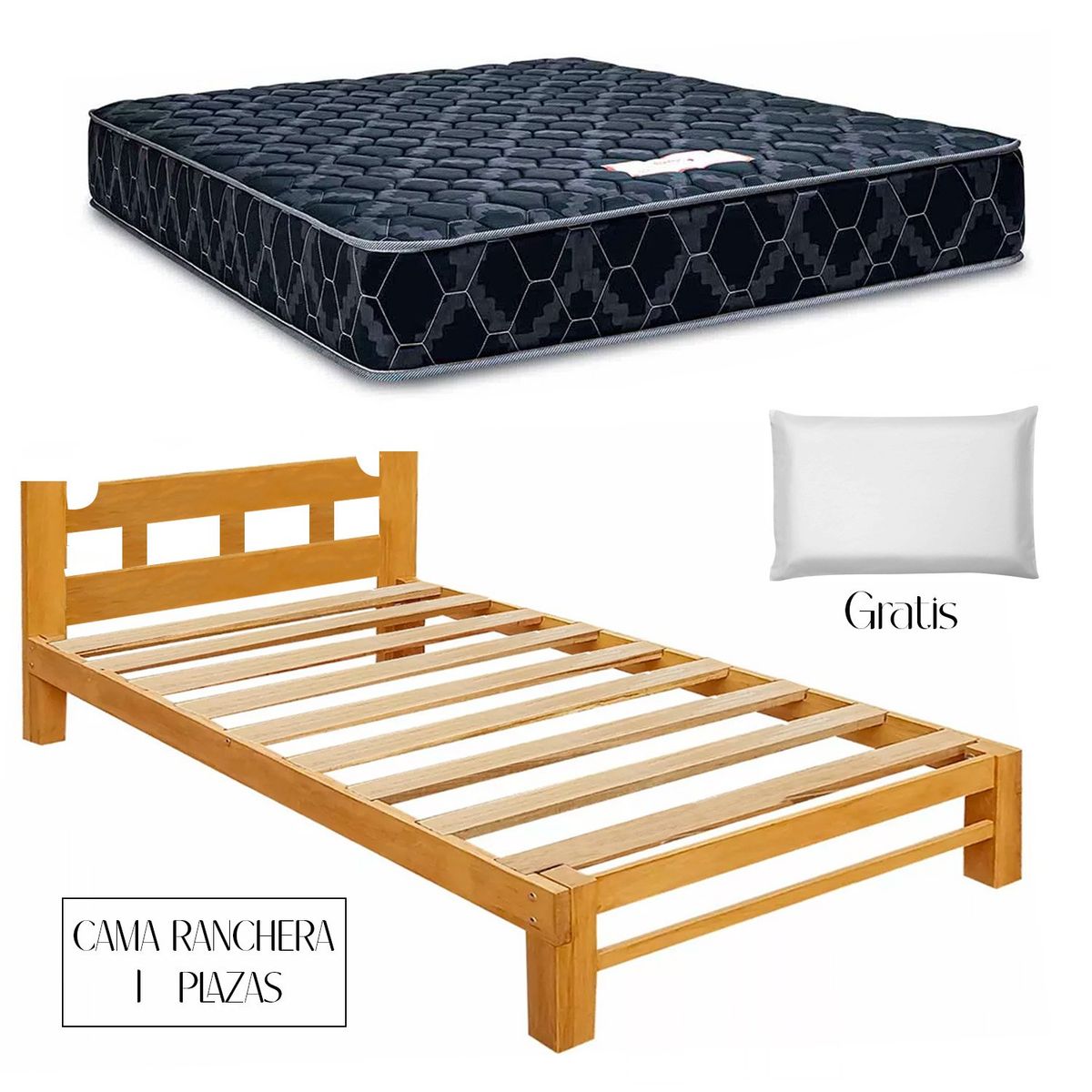 GENERICO - Cama Ranchera Capirona + Colchón Consul Resorte 1 Plaza