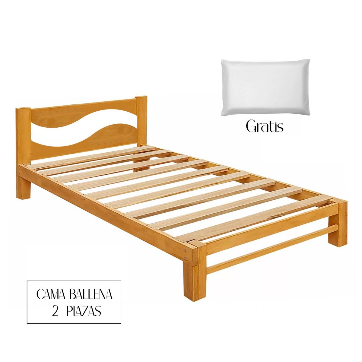 GENERICO - Cama Ballena 2 Plazas de Madera Capirona + Almohada Gratis