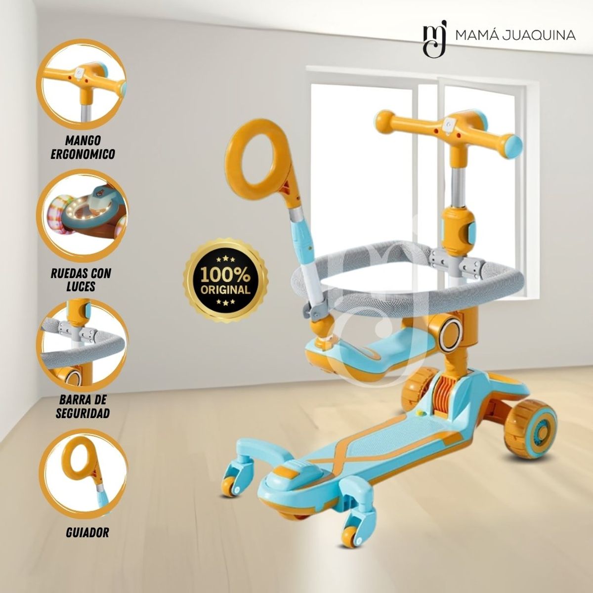 BABY - Scooter Guiador Didáctico «GLOWER» con Luces Led Yellow