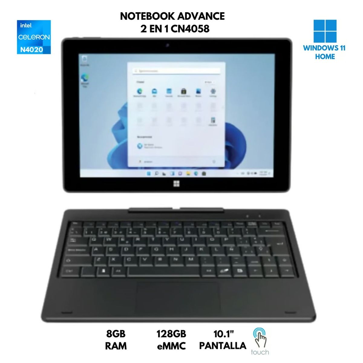 ADVANCE - Laptop ADVANCE CN4058 2 EN 1 Celeron N4020 8GB RAM 128GB EMMC 10.1" IPS