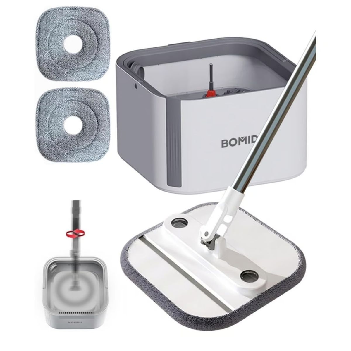 BOMIDI - Trapeador Giratorio Bomidi Blanco Balde Escurridor 2 Mopas M20