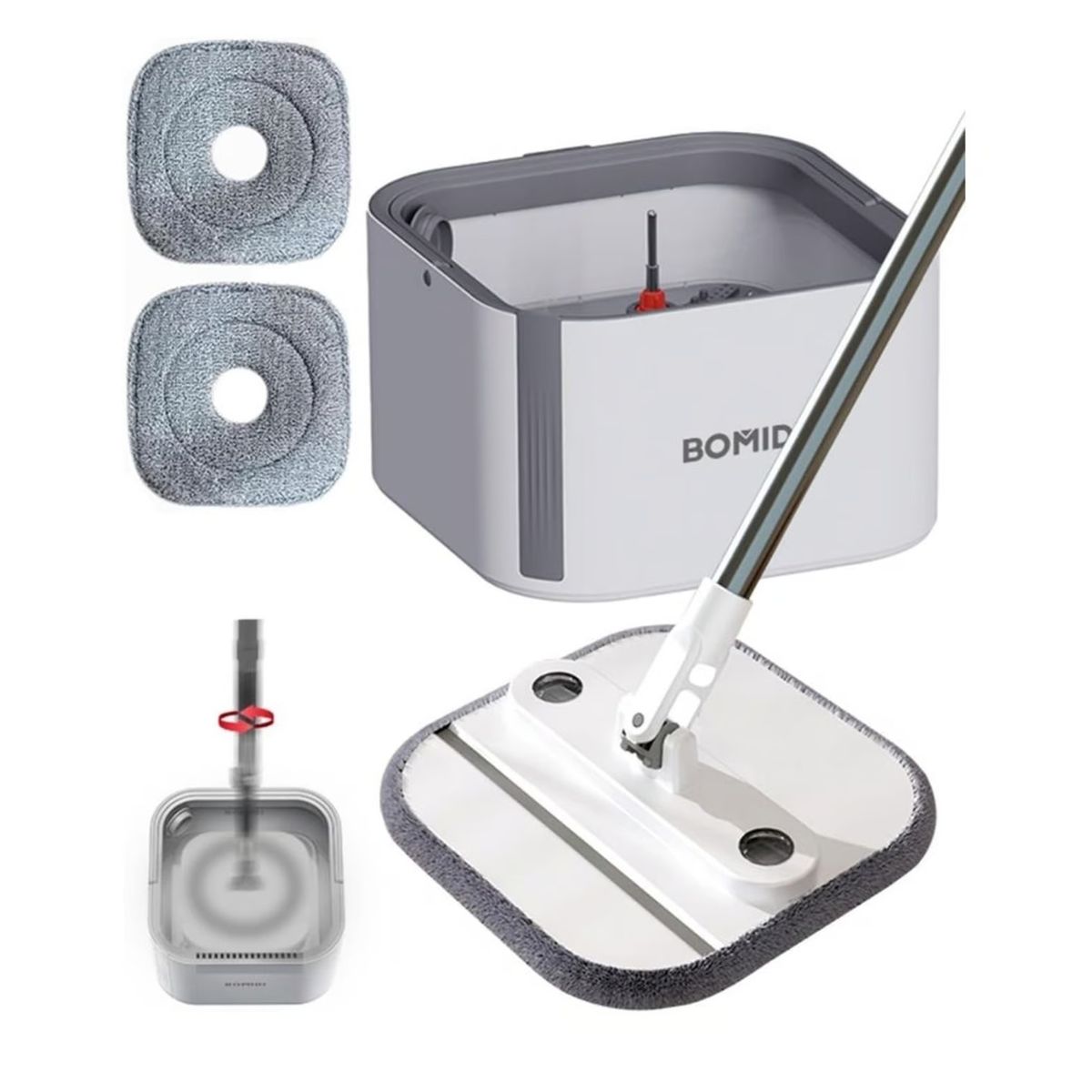 BOMIDI - Trapeador Giratorio Bomidi Blanco Balde Escurridor 2 Mopas M20
