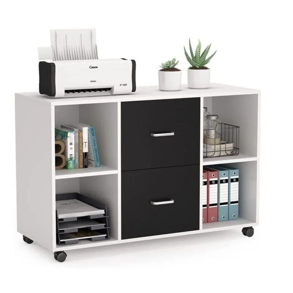 GENERICO - Archivador Portaimpresora Dyuri Blanco y Negro Muebles Gaudi