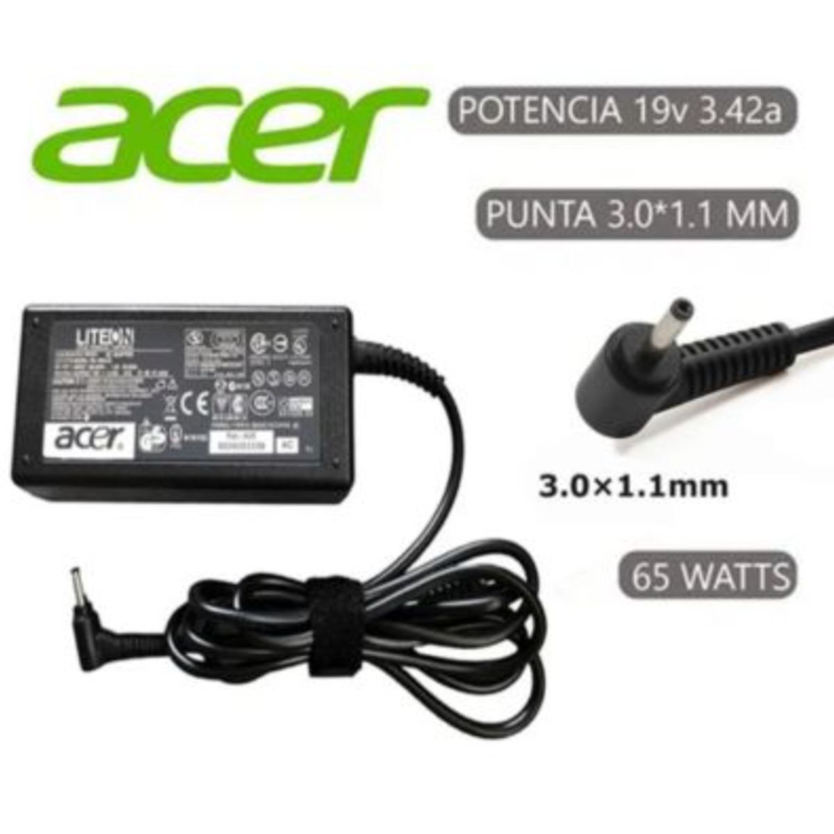 GENERICO - Cargador Compatible Acer 19V 342A 65w 30x11mm