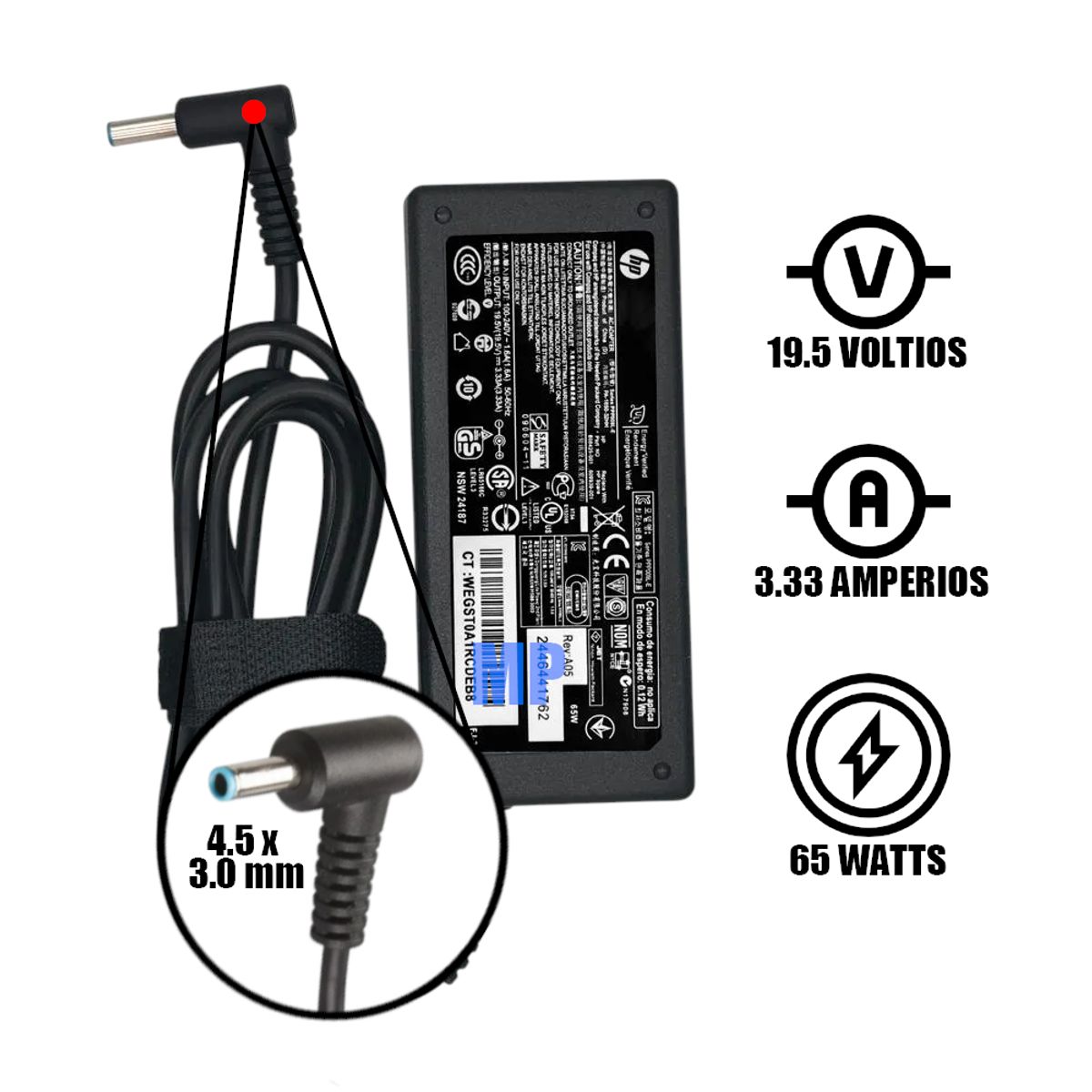 GENERICO - Cargador Compatible Hp Para Laptop 195V - 333A Punta Azul