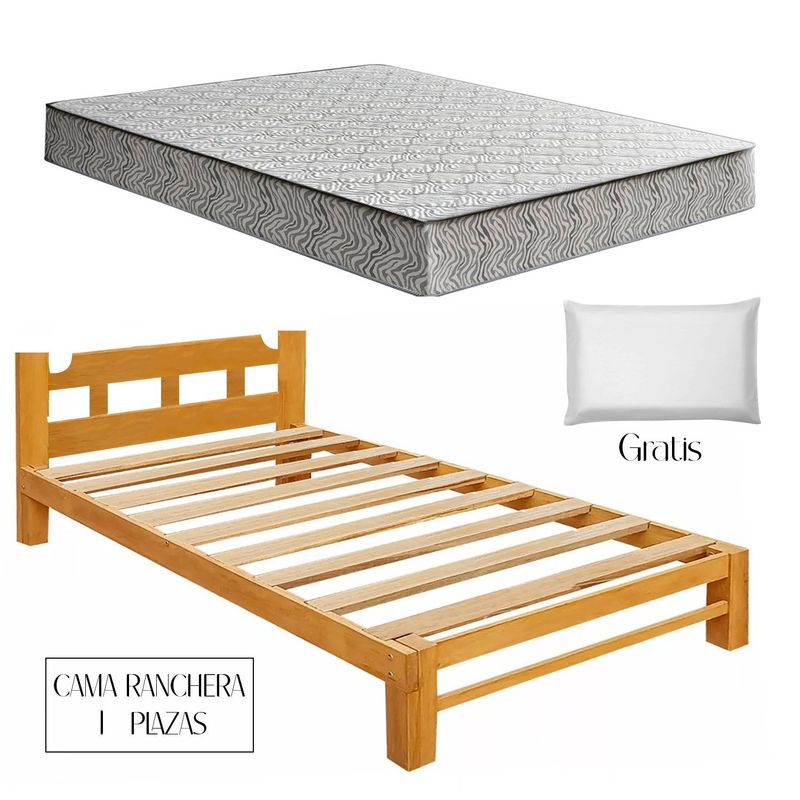 GENERICO - Cama Ranchera Capirona + Colchón Espuma Zebra 1 Plaza