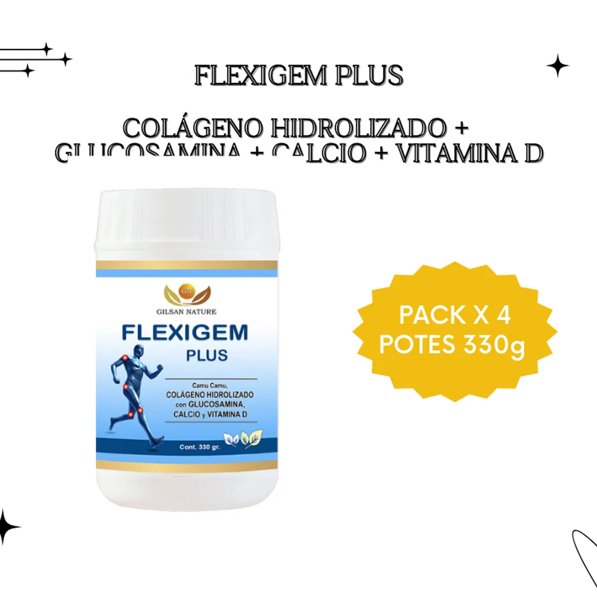 GENERICO - PACK X 4  FLEXIGEM 330G - COLÁGENO, GLUCOSAMINA, CALCIO Y VITD