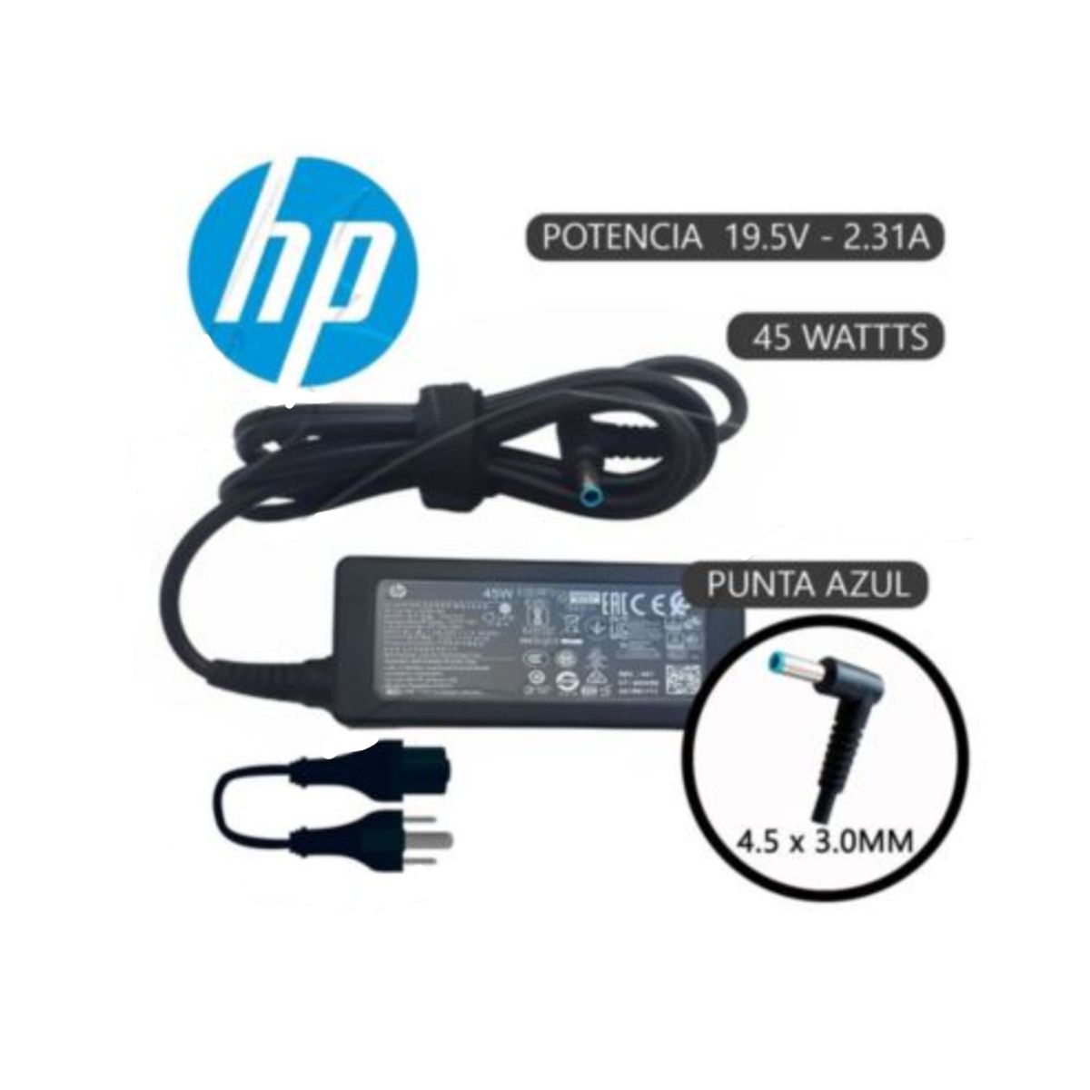 GENERICO - Cargador generico Laptop HP Punta Azul 195v - 231A -4530- 45W