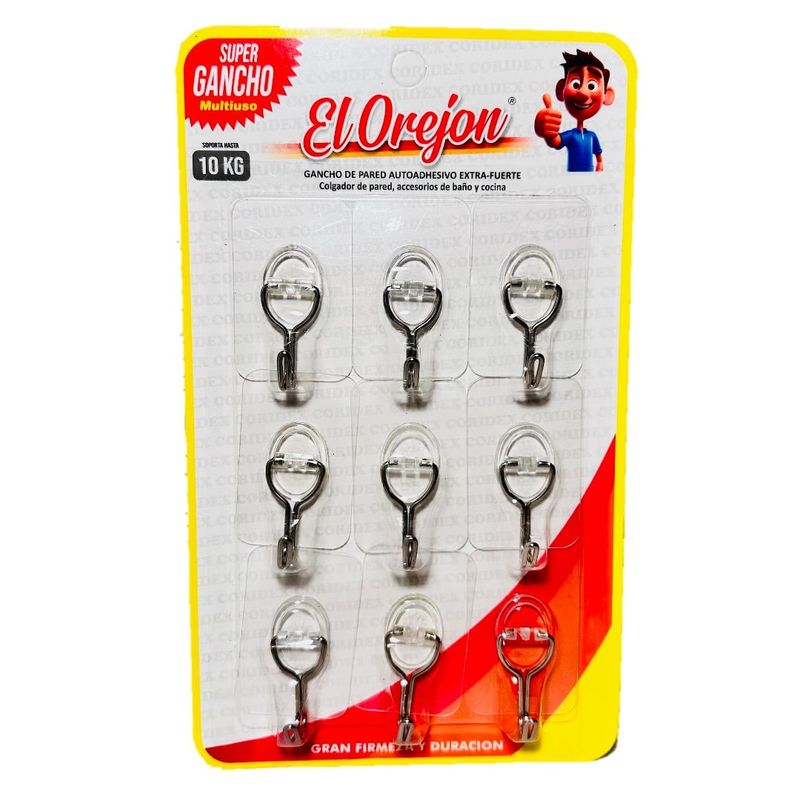 GENERICO - Gancho Adhesivo Perchero para 10kg TRANSPARENTE x9uni