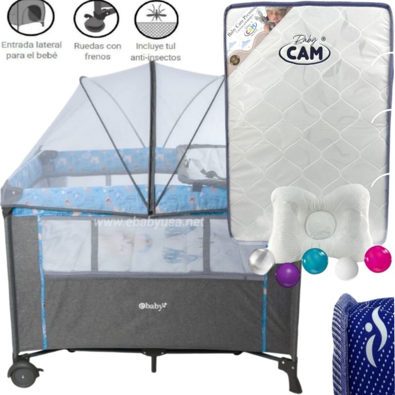 EBABY - Cuna para bebe Colecho Nala AZUL+ Colchón baby CAM AZUL