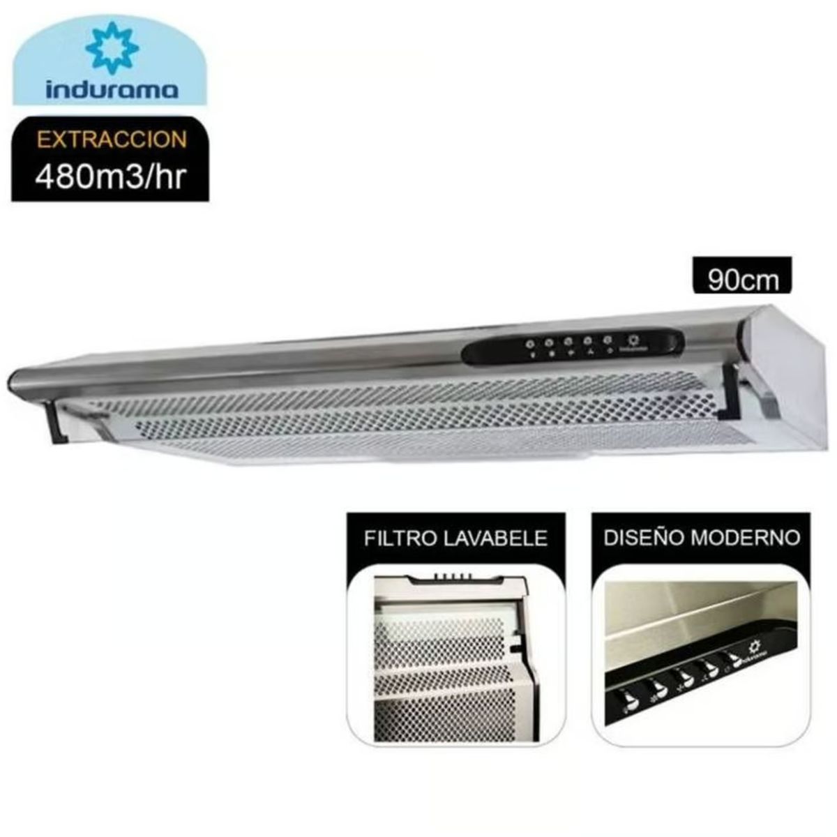 INDURAMA - Campana Extractora Indurama CEI-902CRP 90 cm – 3 Velocidades