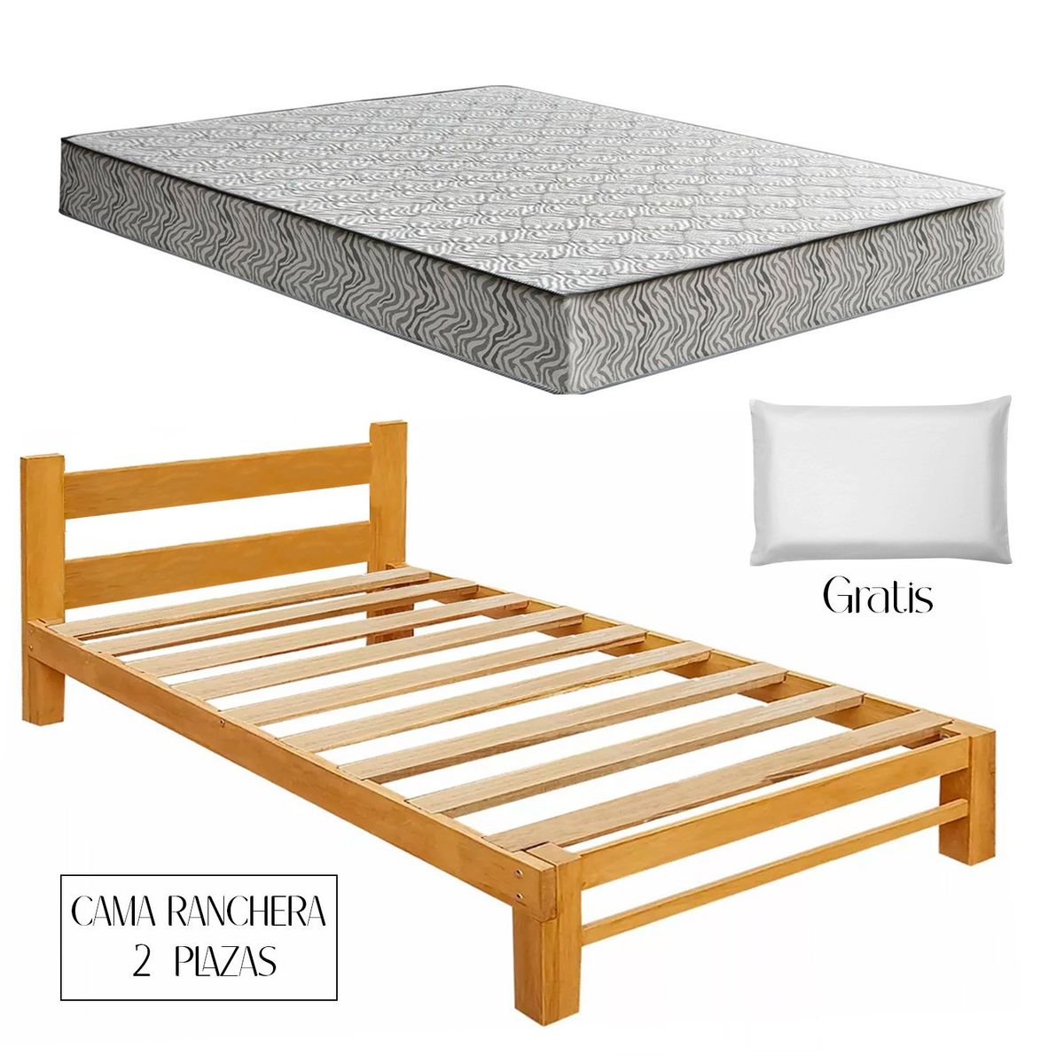 GENERICO - Cama Ranchera Capirona + Colchón Espuma Zebra 2 Plazas
