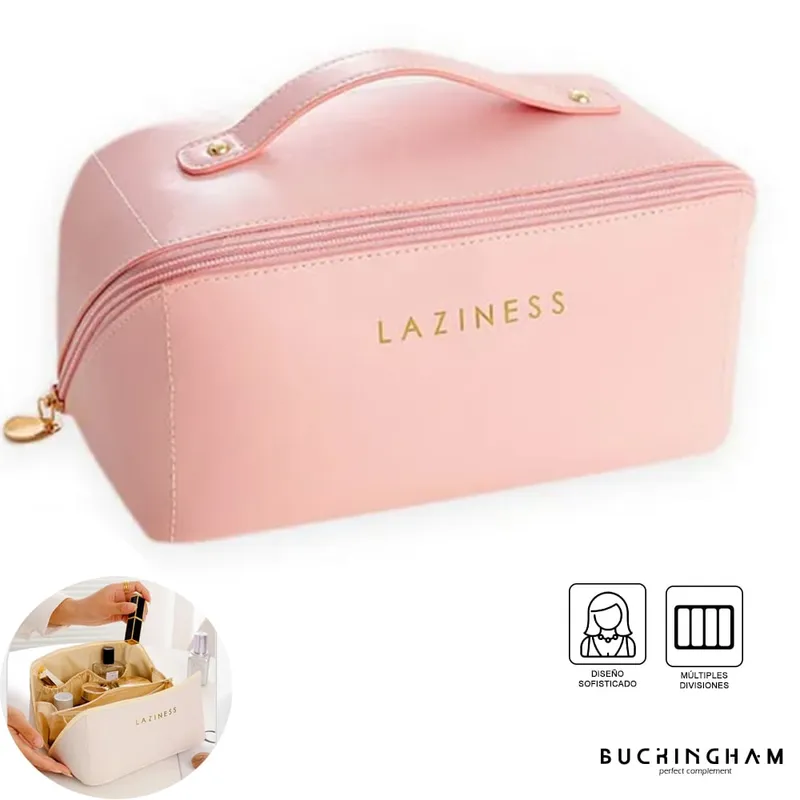GENERICO - Neceser Organizador Estuche de Maquillaje Cosméticos PU con Asa Rosado