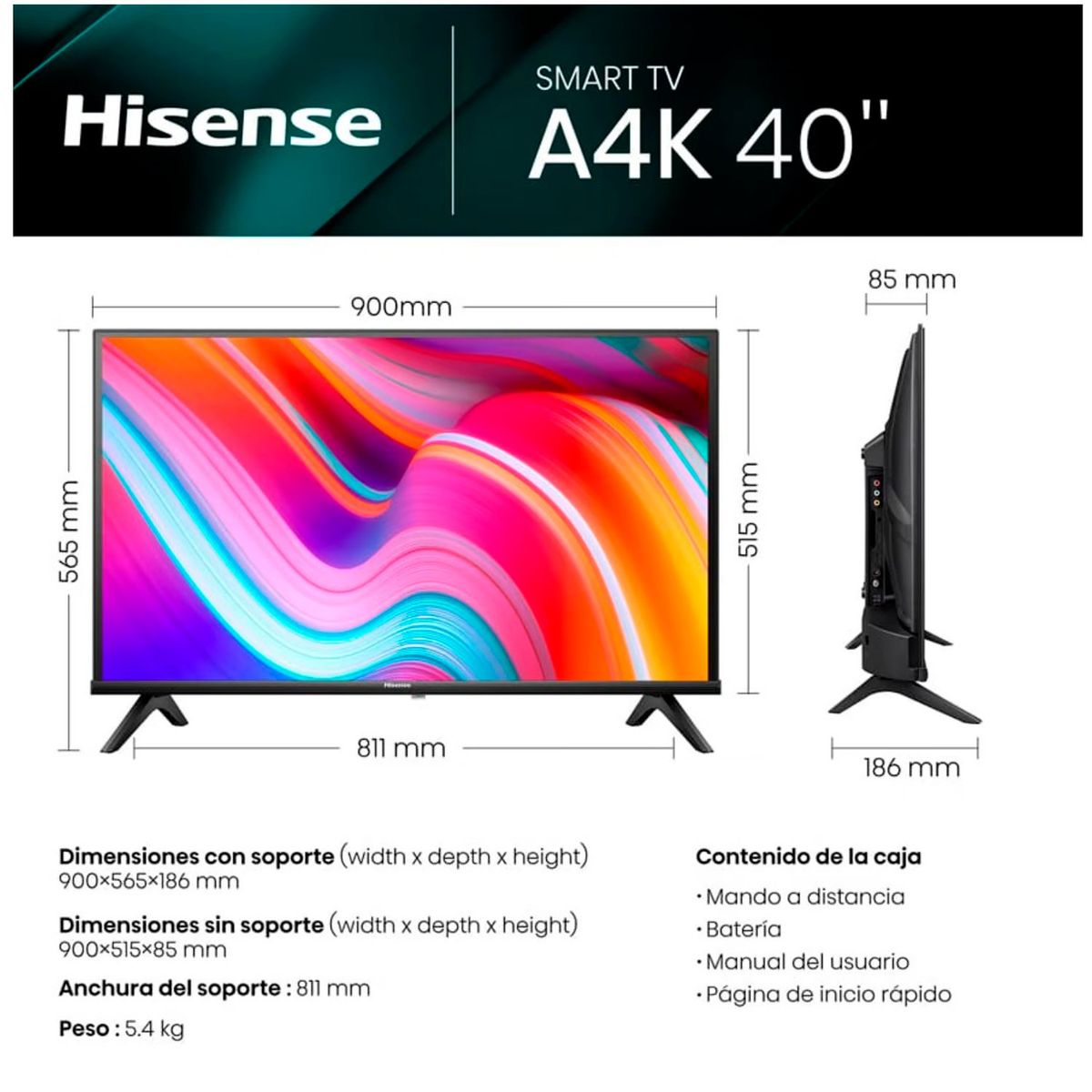 HISENSE - TELEVISOR HISENSE 40 SMART TV VIDAA FHD LED - 40A4K