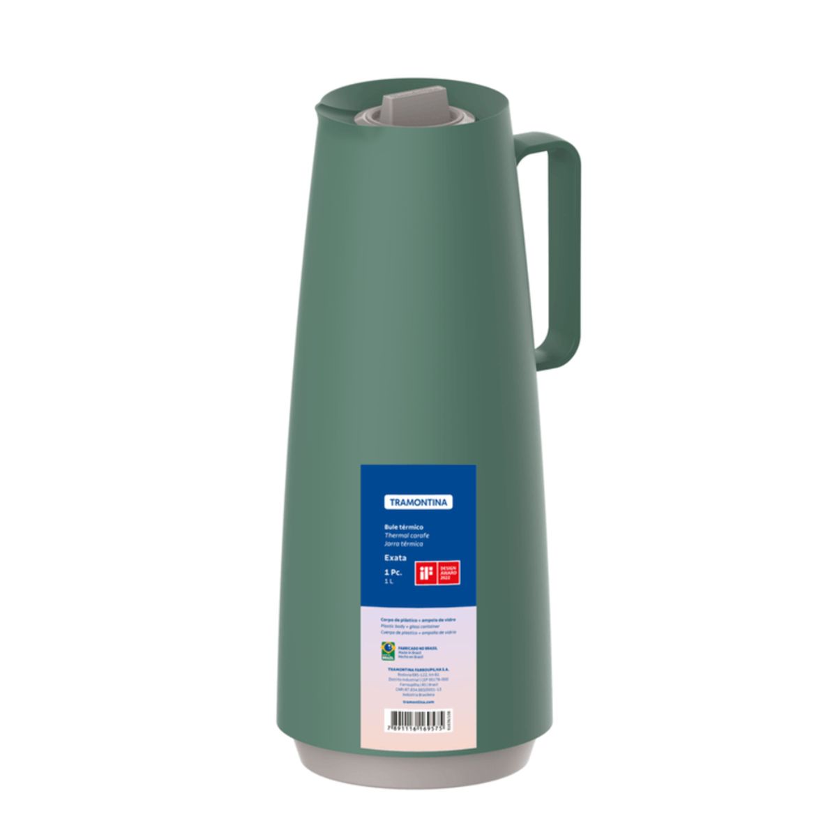 TRAMONTINA - Jarra Térmica Tramontina Exata en Plástico Verde con Ampolla de Vidrio 1 L