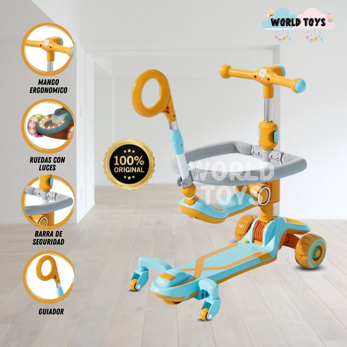 BABY - Scooter con asiento «GLOWER» con Luces Led ORANGE