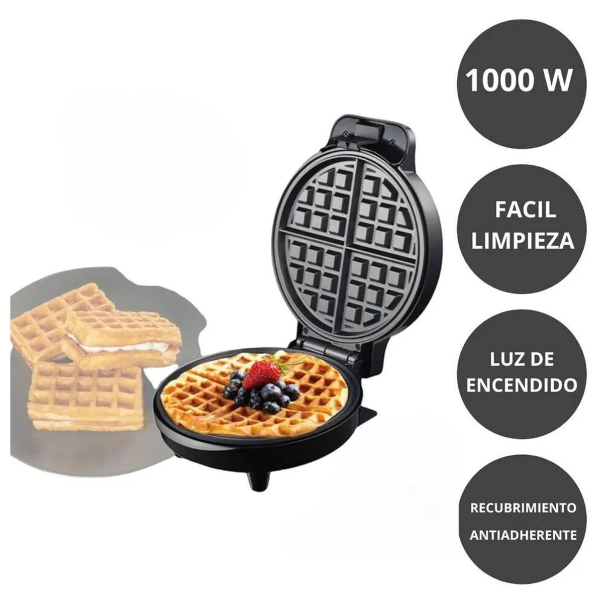 GENERICO - Máquina RAF R.2225 de 02 Waffles 1000 W Negro