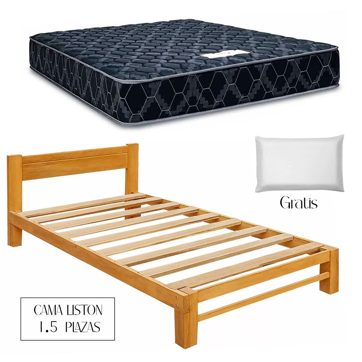 GENERICO - Cama Liston Capirona + Colchón Consul Resorte 1,5 Plaza