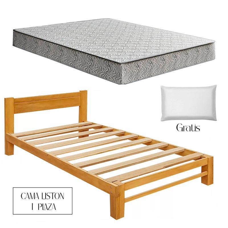 GENERICO - Cama Liston Capirona + Colchón Espuma Zebra 1 Plaza
