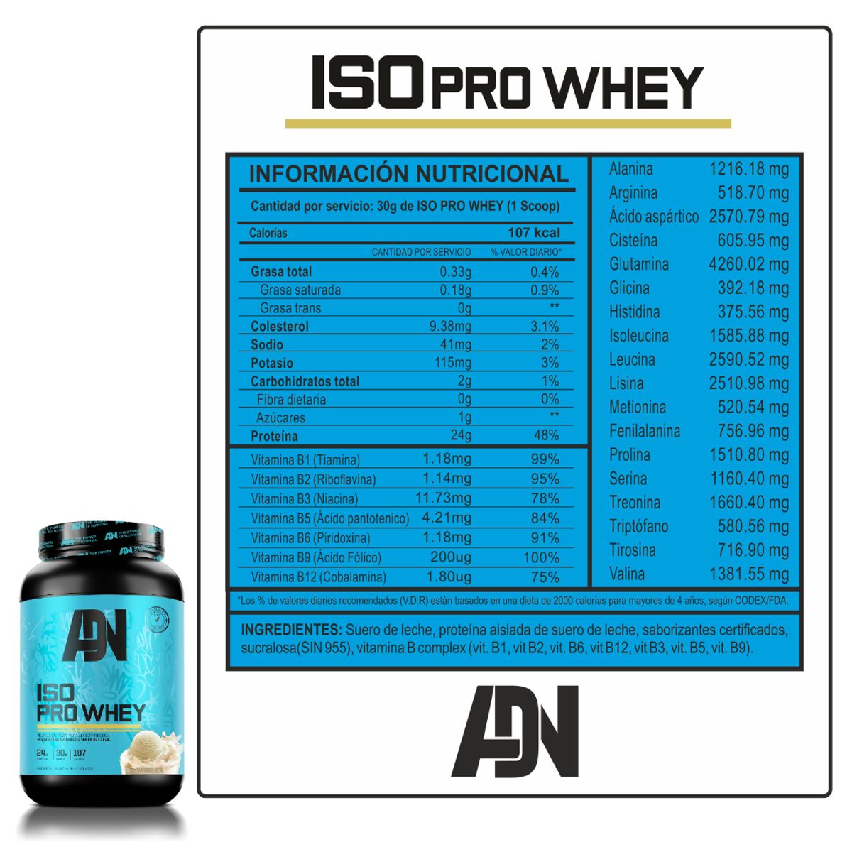 ADN - Iso Pro Whey 1.1 kg Proteina Isolatada ADN - chocolate