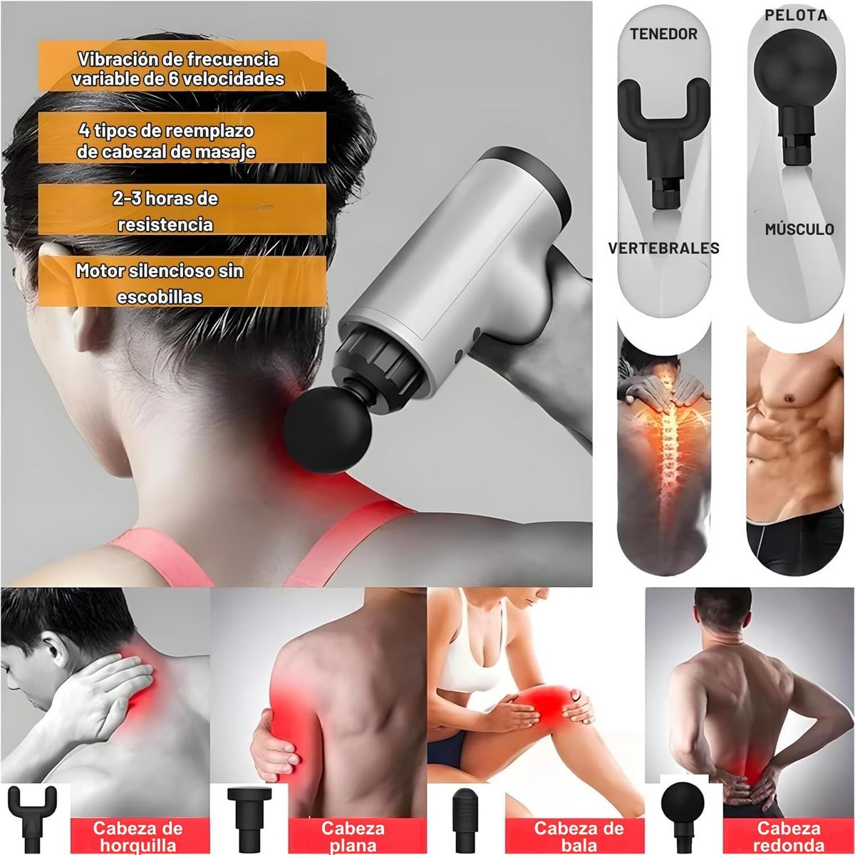 VICTORIA - Pistola de Masaje Muscular profesional 4 cabezales