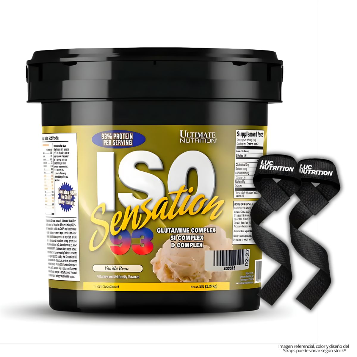 ULTIMATE NUTRITION - Iso Sensation 93 5 LB Proteina Isolatada - Vainilla Bean + Straps