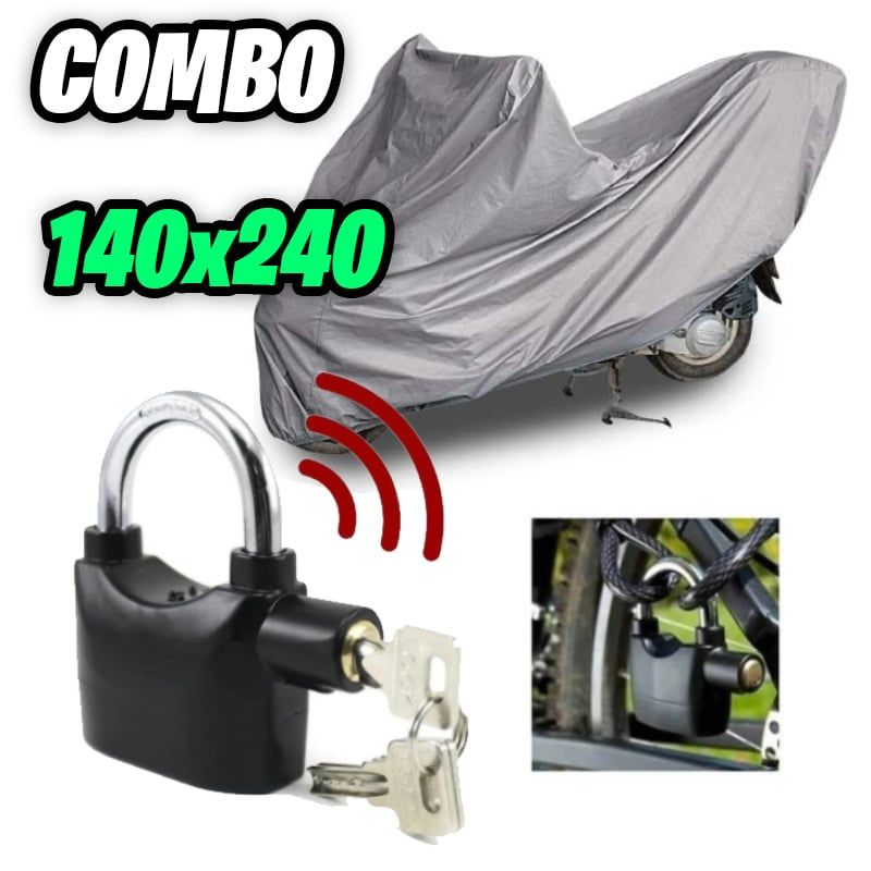 GENERICO - Kit Cobertor para Moto Grande + Candado Alarma antirrobo