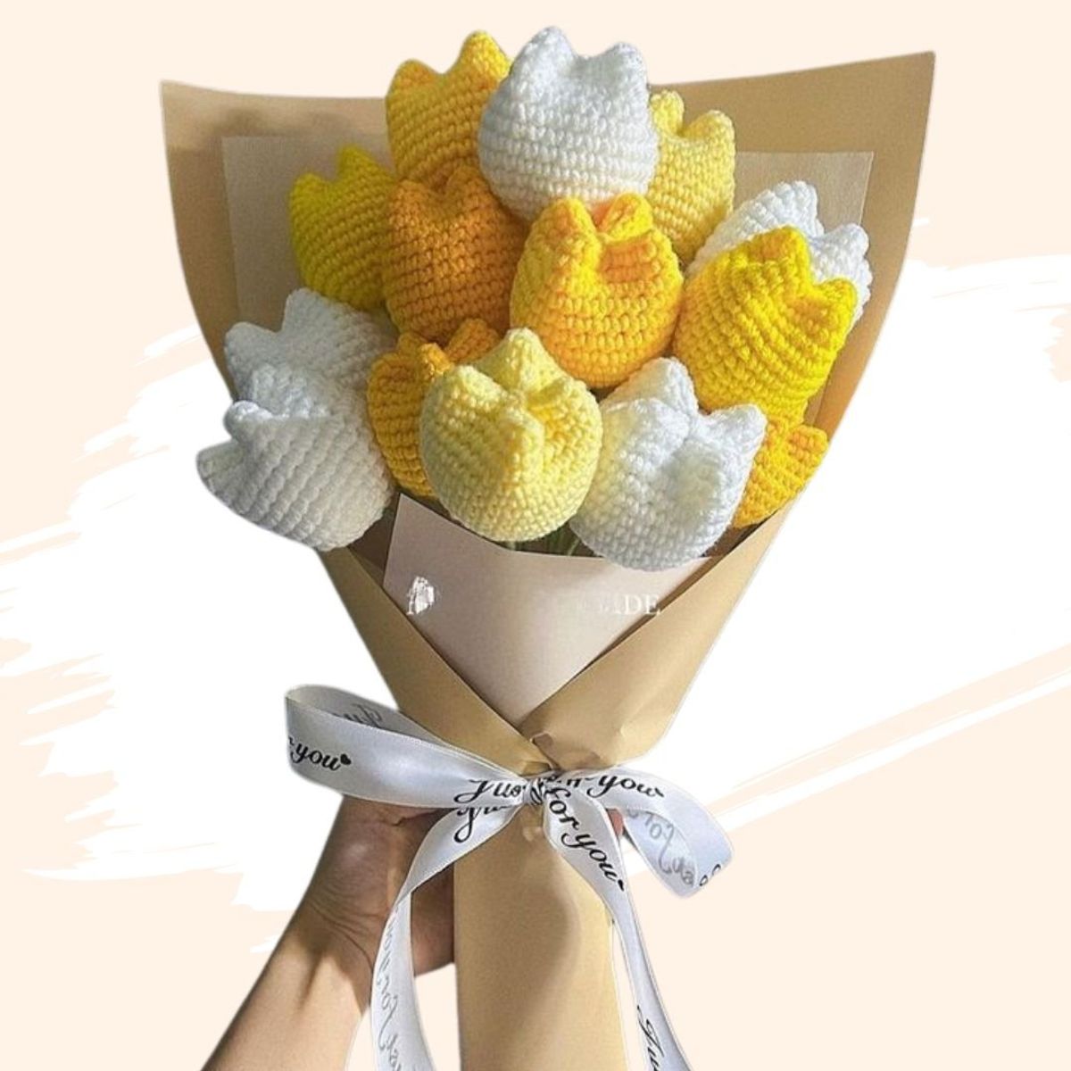 GENERICO - Ramo 12 Tulipanes Eternos Tejidos a Crochet Flores Amarillas