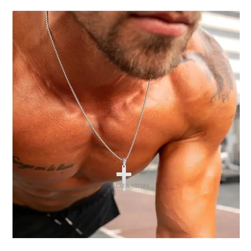 OEM - Collar Hombre Cruz Plana Mediano Acero Inoxidable 316L