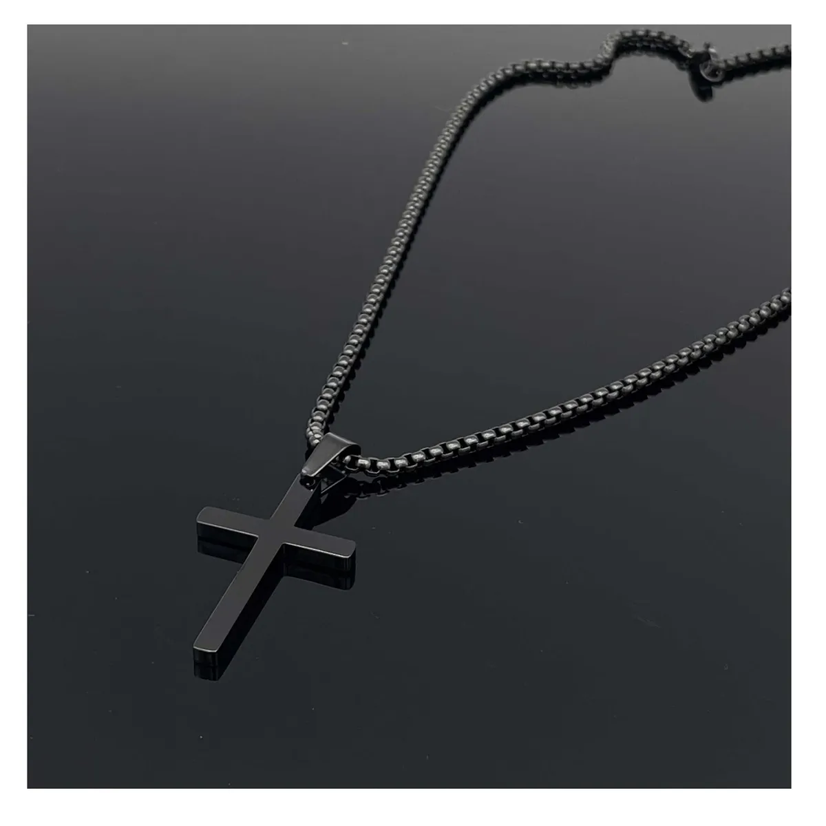 OEM - COLLAR HOMBRE CRUZ PLANA EN ACERO INOXIDABLE 316L NEGRO x SAN VALENTIN