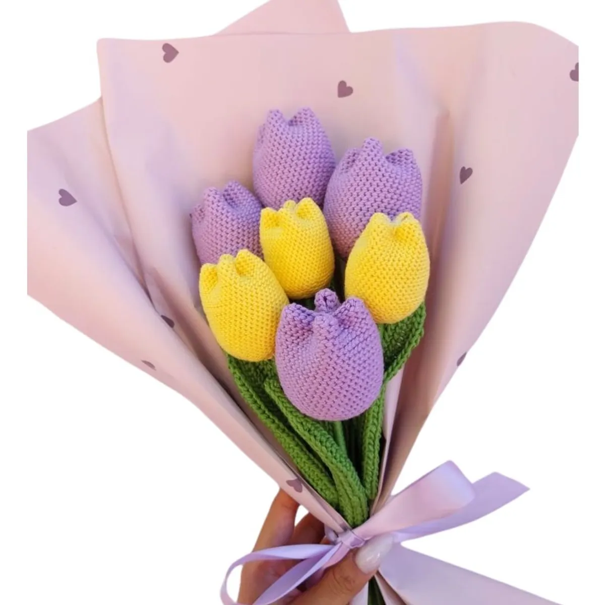 GENERICO - Ramo 07 Tulipanes Eternos Tejidos a Crochet Flores
