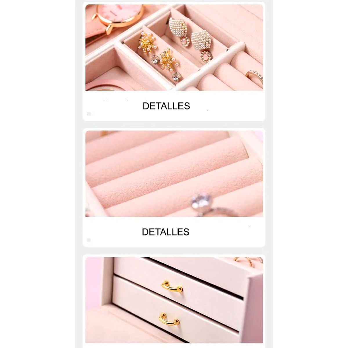GENERICO - Joyero Maletín Organizador de Collar Aretes Anillos 3 Pisos Beige