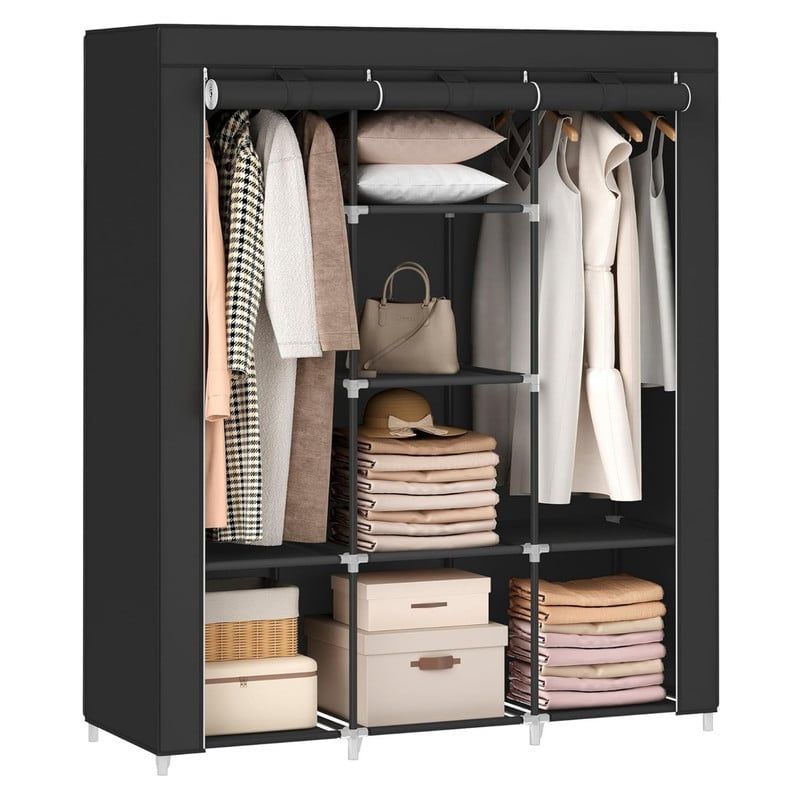 OEM - Ropero Armable de Tela 3 Cuerpos Con 8 Divisiones Negro