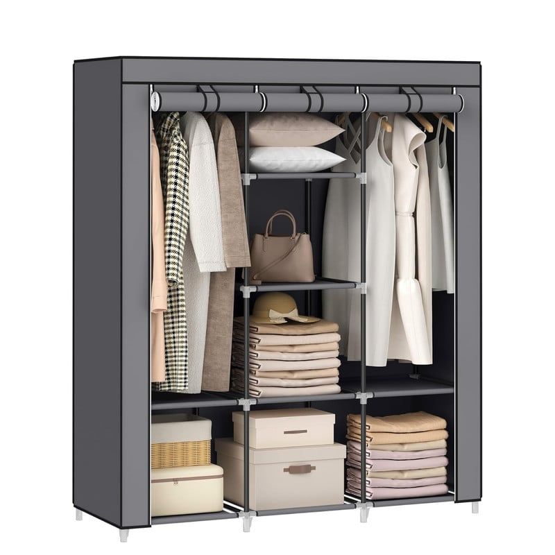 OEM - Ropero Armable de Tela 3 Cuerpos Con 8 Divisiones Gris