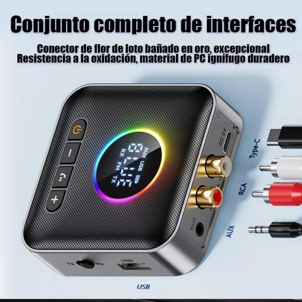 AUDIO SOLUTIONS - Receptor Transmisor Fm Bluetooth 5.4 Audio Chapado Oro Usb