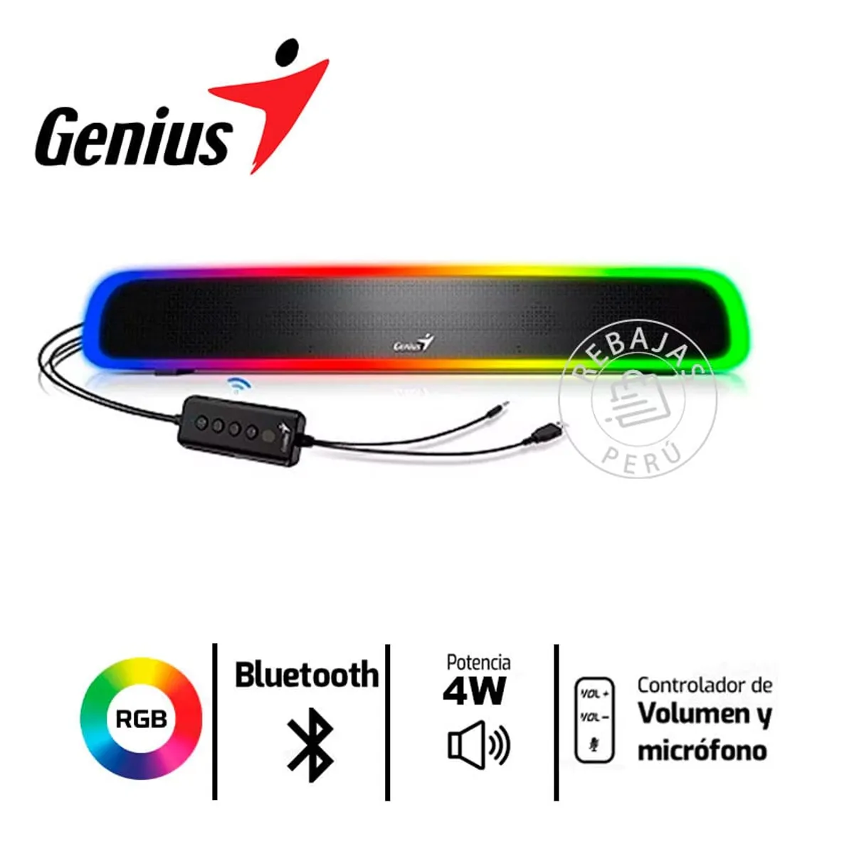 GENIUS GX - Genius SoundBar 200BT  Parlante Bluetooth 4W con Luces RGB