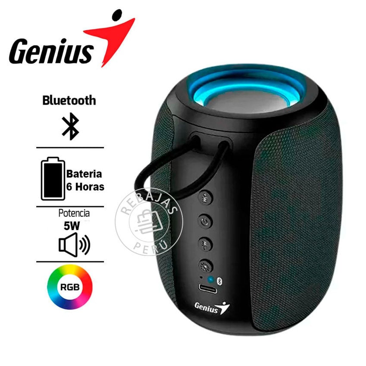 GENIUS GX - Genius SP-915BT  Parlante Bluetooth 5W con Micrófono AI  Negro / Gris