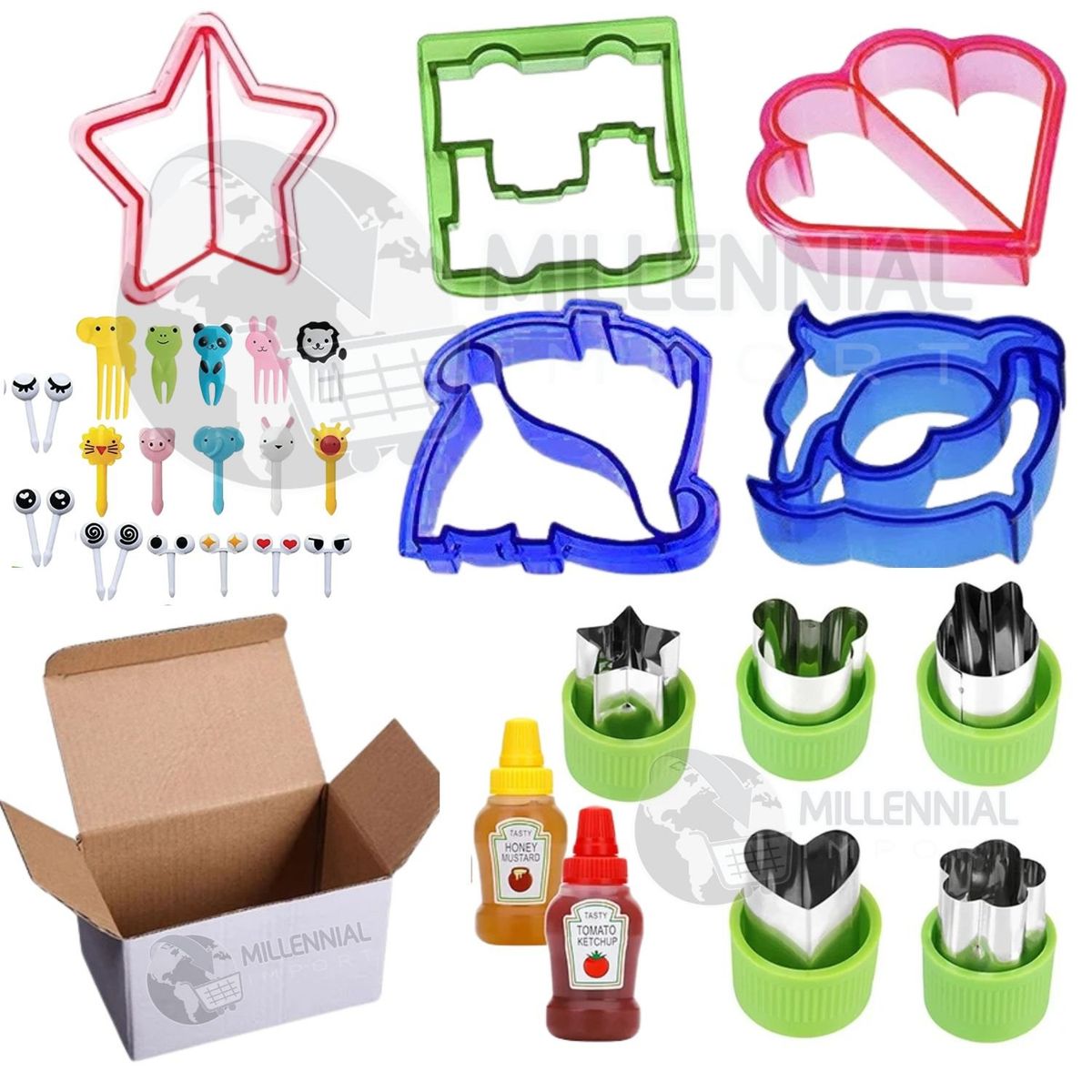 GENERICO - Set de Decoración para Lonchera Cortador de Pan y Tenedores -32 piezas