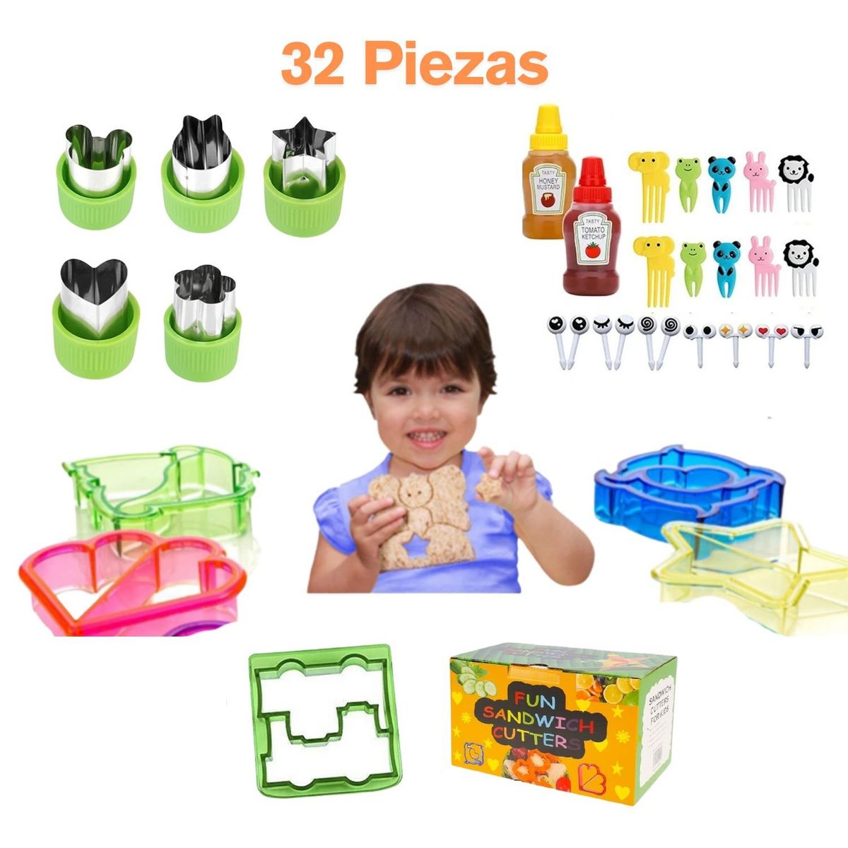 GENERICO - Moldes Cortadores de Sándwich para Loncheras divertidas 32 piezas