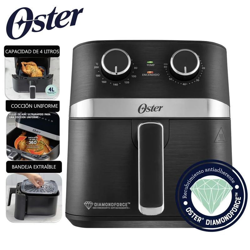 OSTER - Freidora de Aire Manual con Recubrimiento DiamondForce 4L CKSTAF401MDF