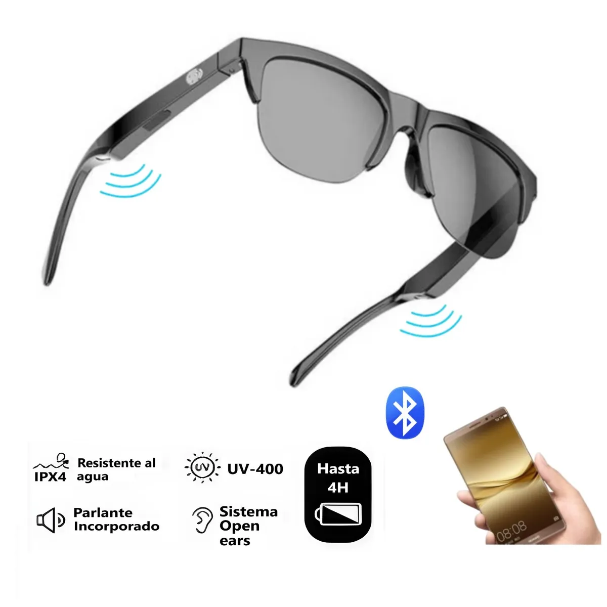 GENERICO - Lentes de Sol con Parlante Bluetooth 4H IPX4 UV400 - Negro