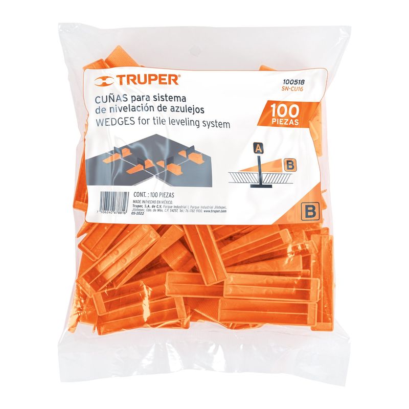 TRUPER - Bolsa con 100 cuñas para nivelación de azulejos, Truper