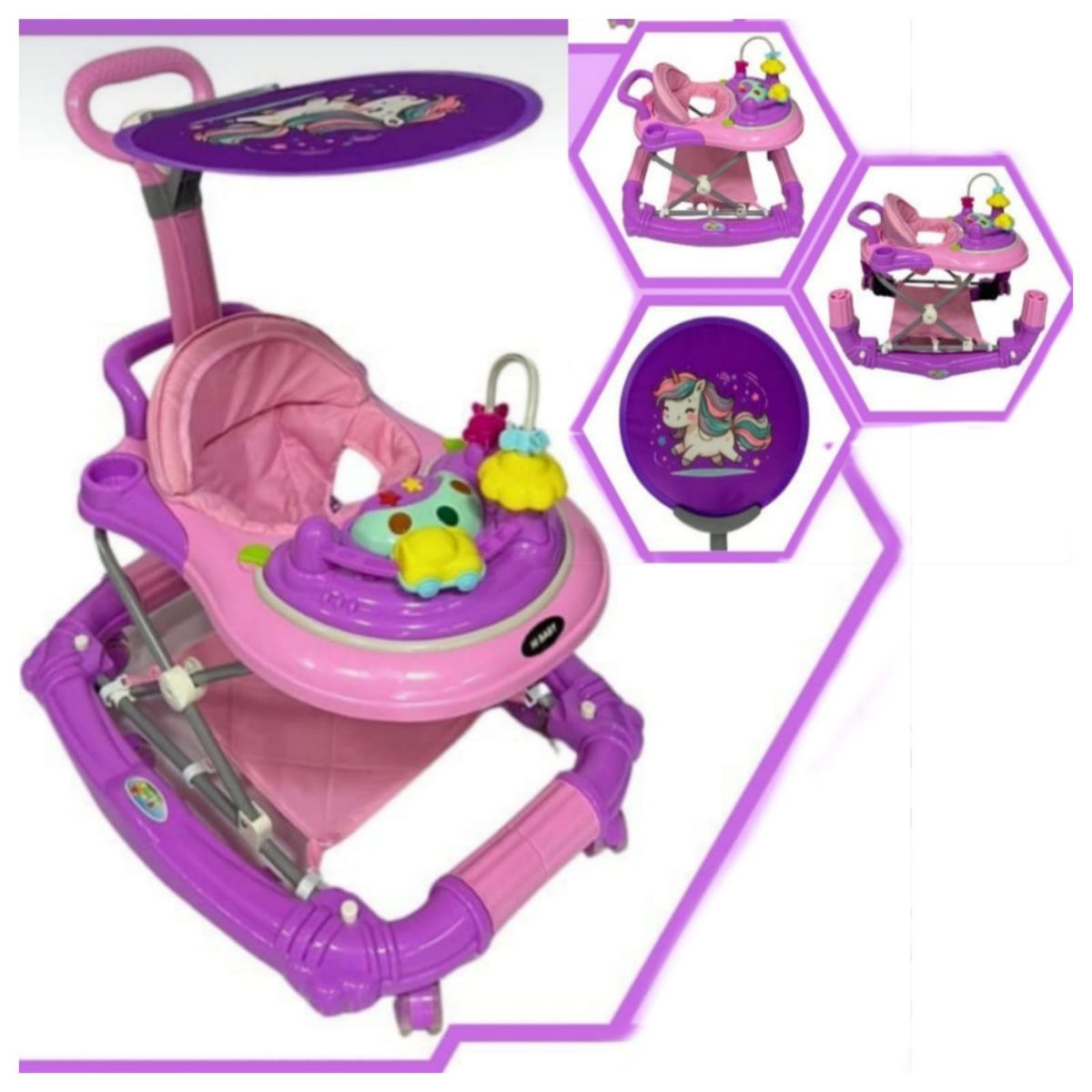 HI BABY - Andador Caminador y Mecedora Para Bebes con Sombrilla LILA