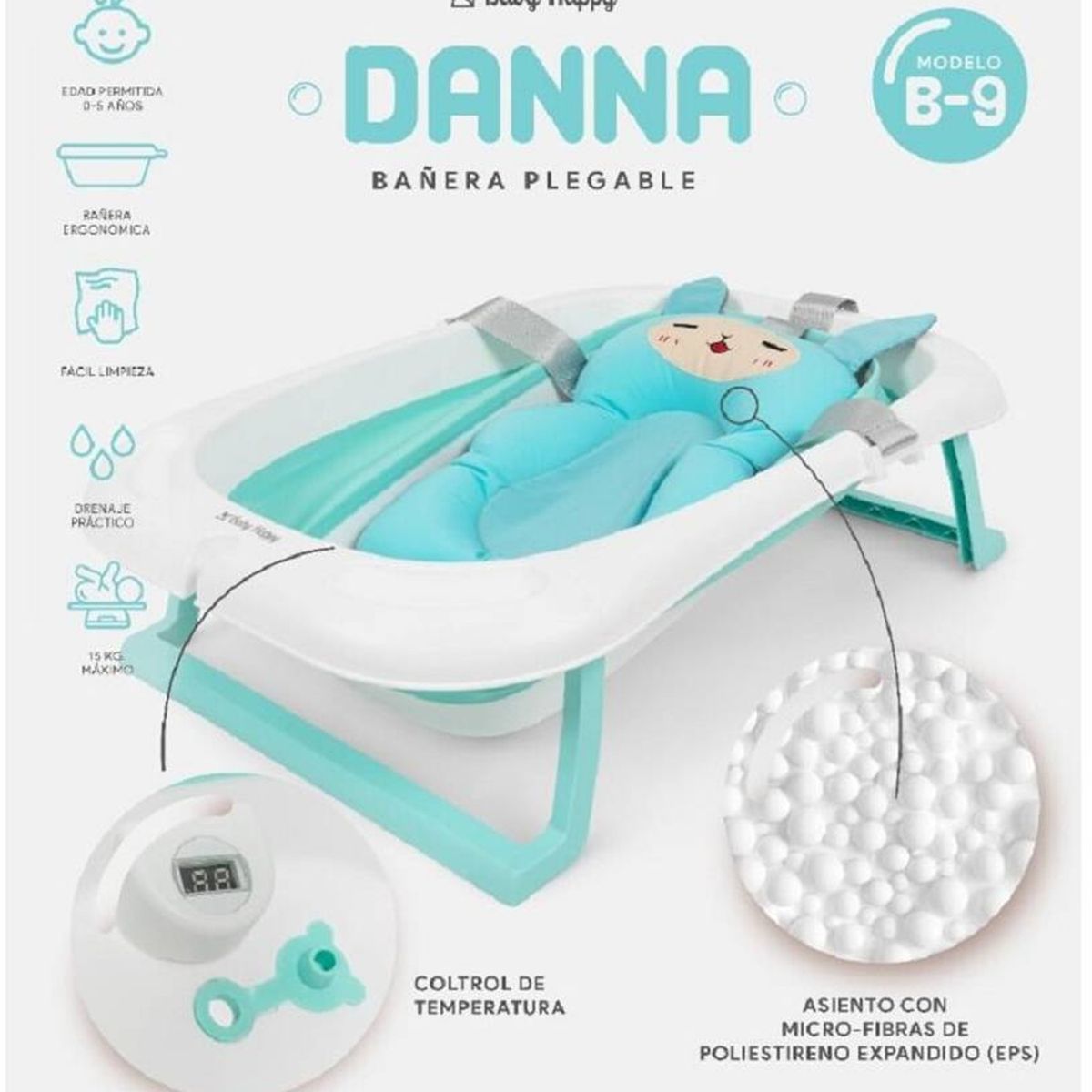 BABY HAPPY - Tina de Baño Plegable Danna Con Termometro B-9 AZUL