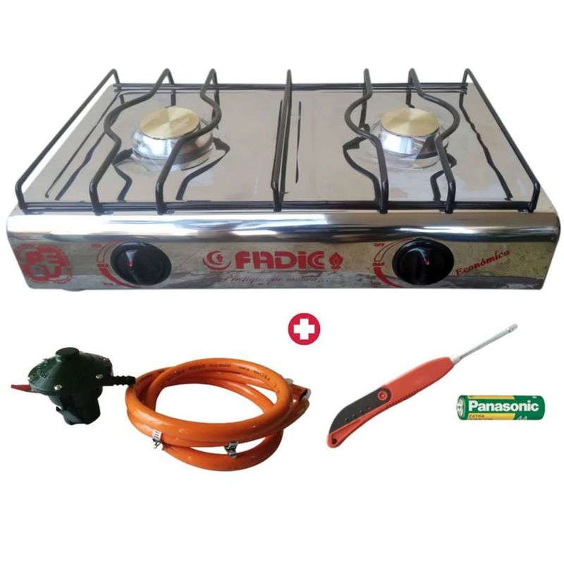 FADIC - Cocina de Mesa 2 Hornillas + Kit Regulador Normal