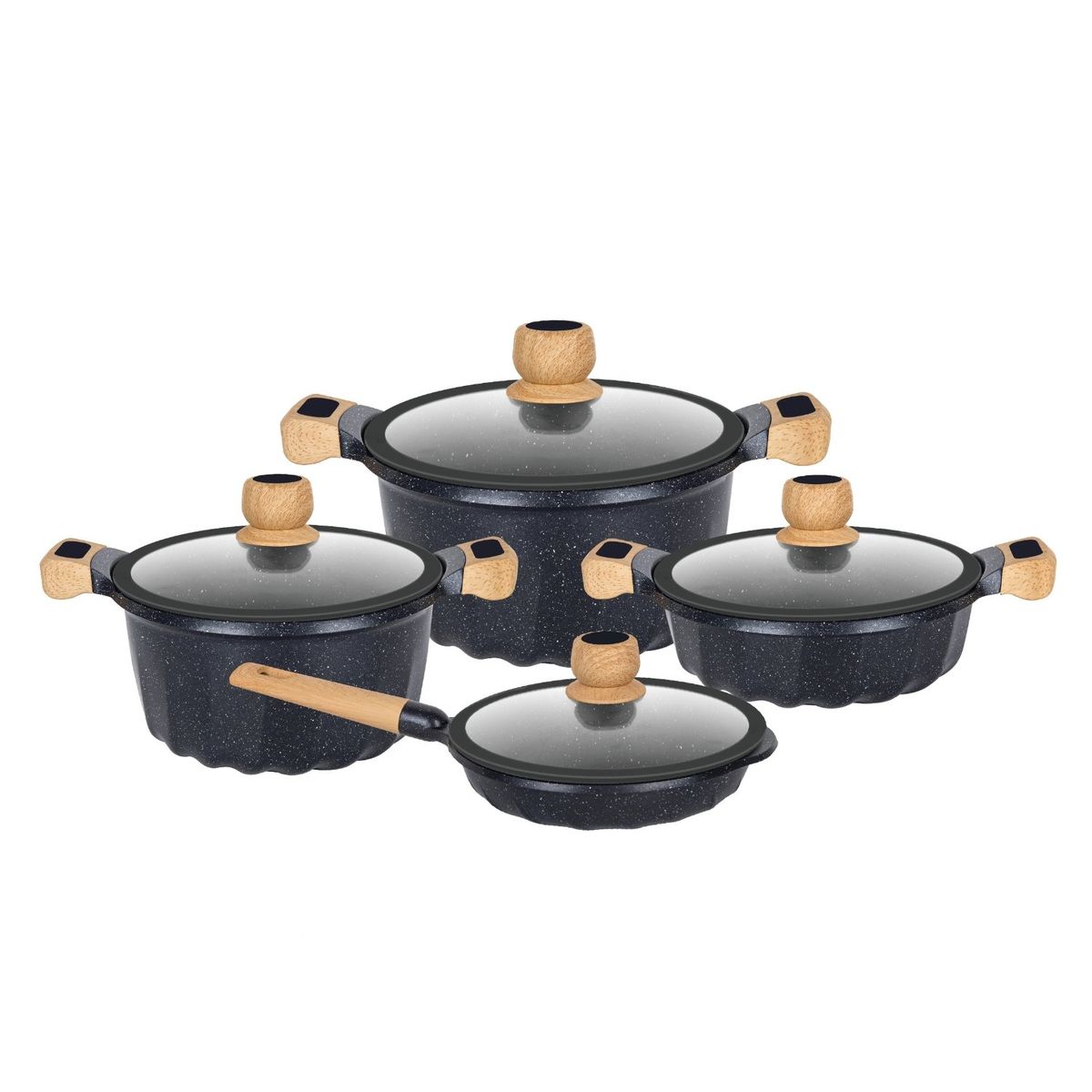 ALEMANGRUNF - Juego de Ollas Negras de Roca Volcánica 8 Piezas