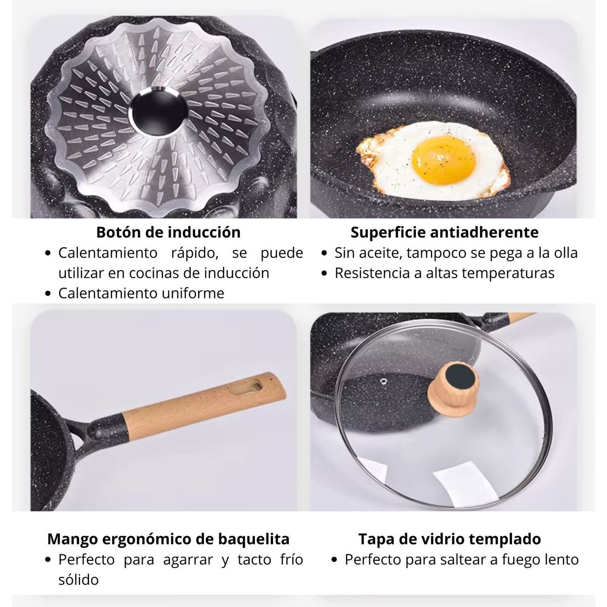 ALEMANGRUNF - Juego de Ollas Negras de Roca Volcánica 8 Piezas