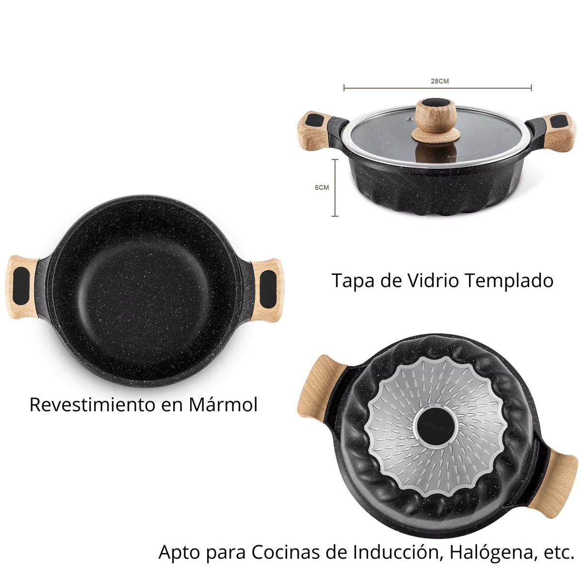 ALEMANGRUNF - Juego de Ollas Negras de Roca Volcánica 8 Piezas