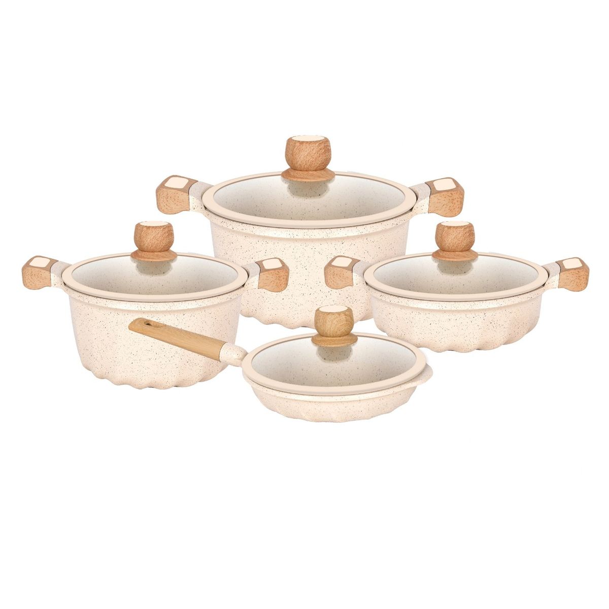 KITCHENHOFF - Juego de Ollas Crema de Roca Volcánica 8 Piezas